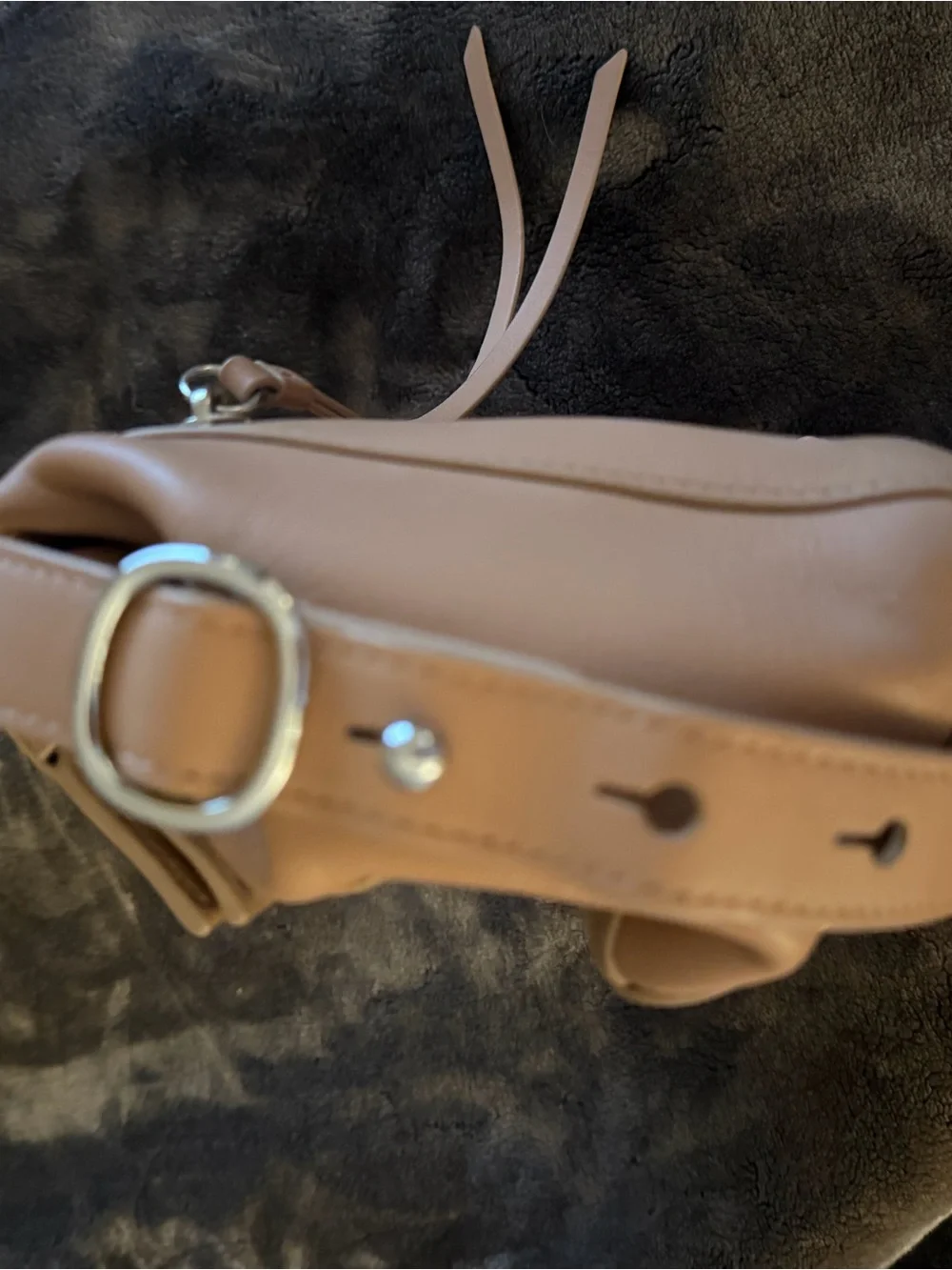 All Saints Taupe Leather & Suede Messenger Bag with Snakeskin Accent